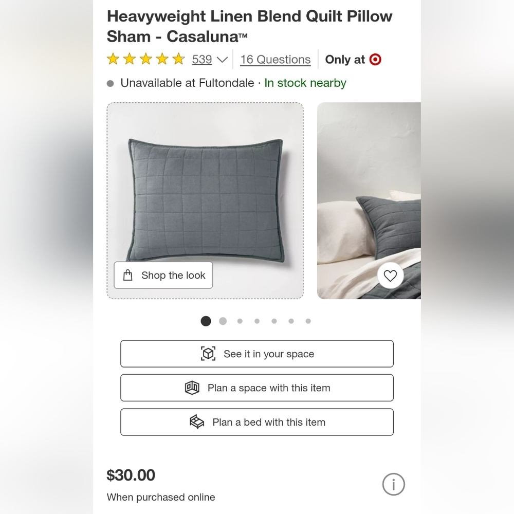 NWT Casaluna Heavyweight Linen Blend Quilt Pillow Sham, Dark Gray, Stand…